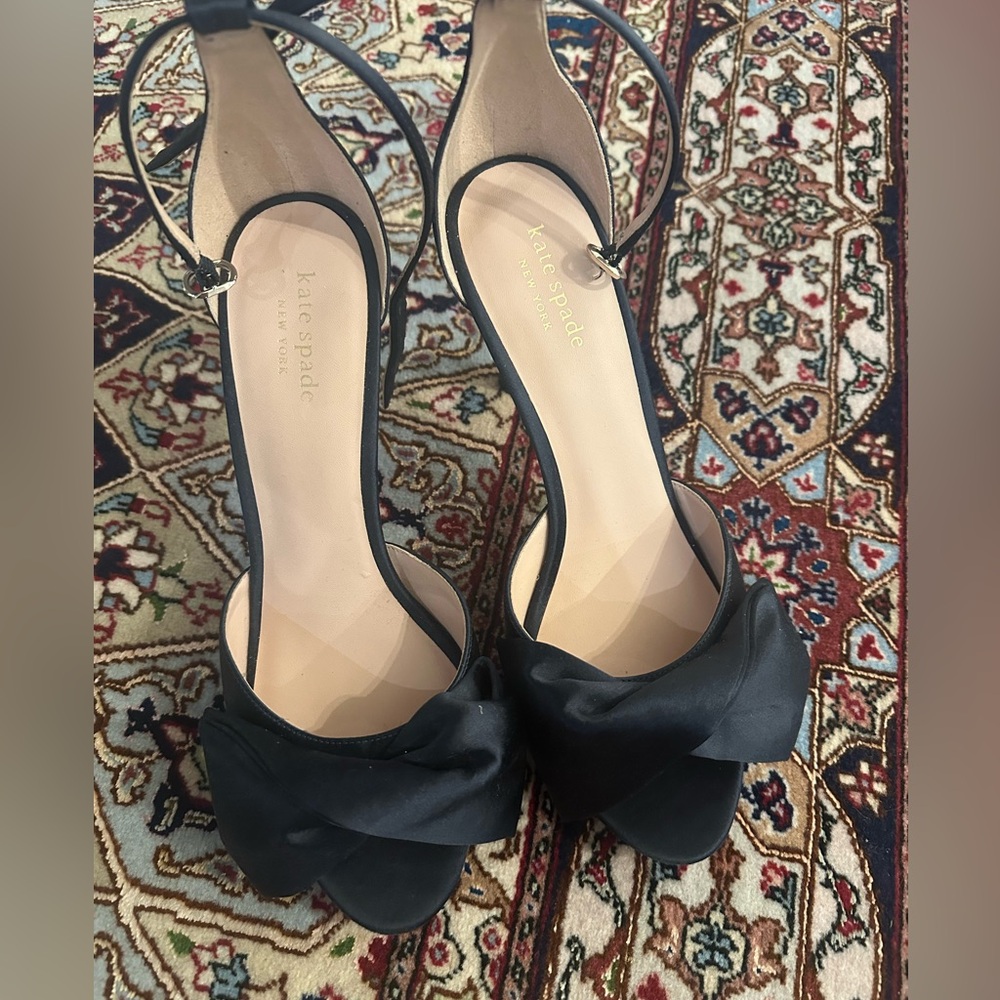Kate Spade Black Satin Open-Toe Heels